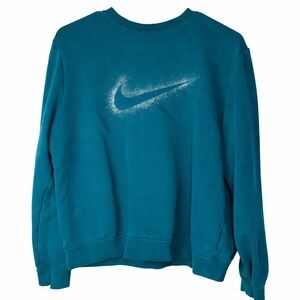 Nike Women's Blue Crew Neck Sweatshirt Medium (athletic, cozy, Teal)